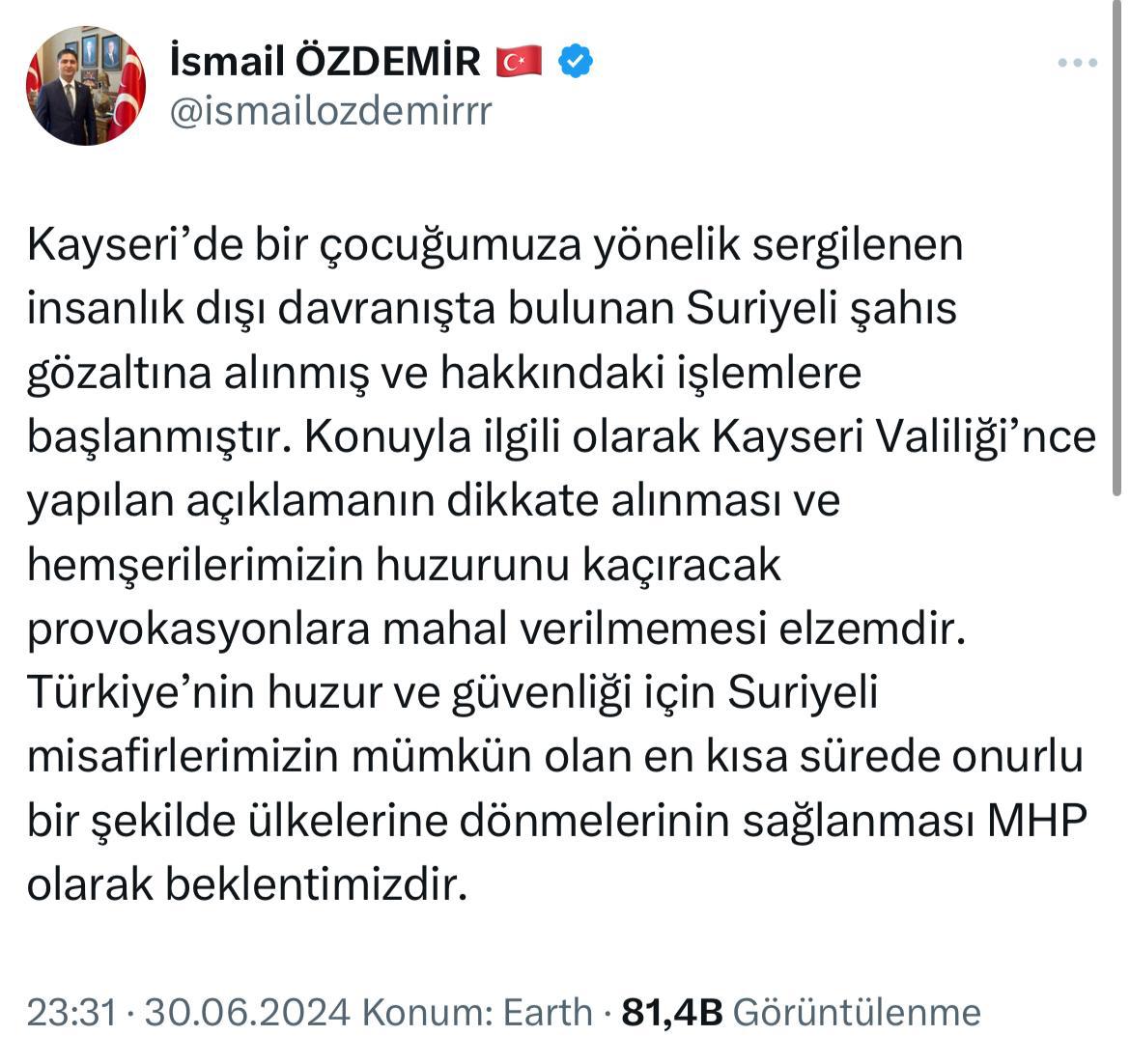 Milletvekili Özdemir, “Suriyeli misafirlerimizin mümkün olan en kısa sürede onurlu bir şekilde ülkelerine dönmelerinin sağlanması  beklentimizdir”